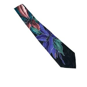 Roffe Accessories Mens Tie One Silk Floral Paisley Black Purple Hand Made